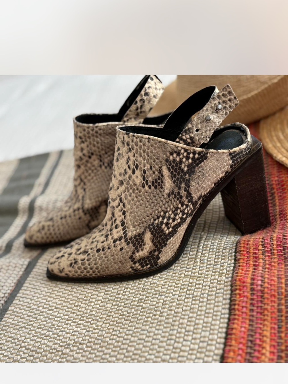 Free People Beige Faux Snake-Print Women's Mule Booties